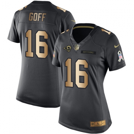 Women's Nike Los Angeles Rams #16 Jared Goff Limited Black/Gold Salute to Service NFL Jersey