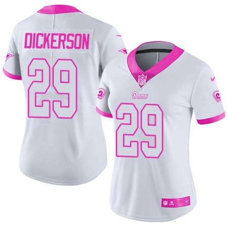 Women's Nike Los Angeles Rams #29 Eric Dickerson Limited White/Pink Rush Fashion NFL Jersey