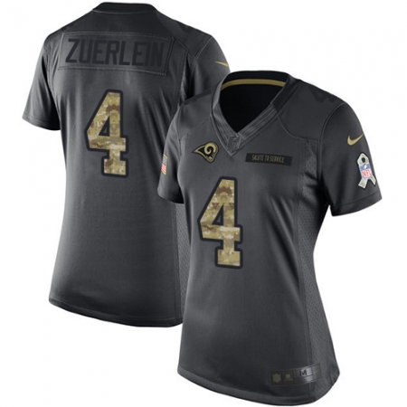 Women's Nike Los Angeles Rams #4 Greg Zuerlein Limited Black 2016 Salute to Service NFL Jersey