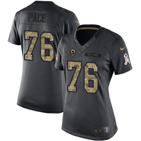 Women's Nike Los Angeles Rams #76 Orlando Pace Limited Black 2016 Salute to Service NFL Jersey