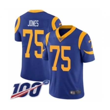 Men's Los Angeles Rams #75 Deacon Jones Royal Blue Alternate Vapor Untouchable Limited Player 100th Season Football Jersey