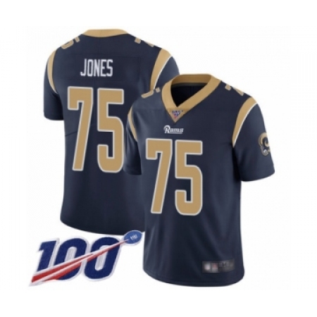 Men's Los Angeles Rams #75 Deacon Jones Navy Blue Team Color Vapor Untouchable Limited Player 100th Season Football Jersey