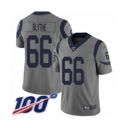 Men's Los Angeles Rams #66 Austin Blythe Limited Gray Inverted Legend 100th Season Football Jersey