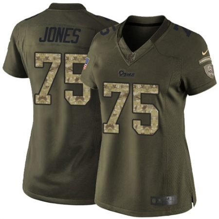 Women's Nike Los Angeles Rams #75 Deacon Jones Elite Green Salute to Service NFL Jersey