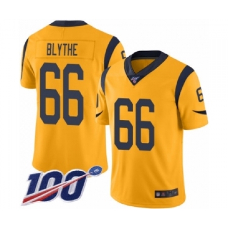 Men's Los Angeles Rams #66 Austin Blythe Limited Gold Rush Vapor Untouchable 100th Season Football Jersey