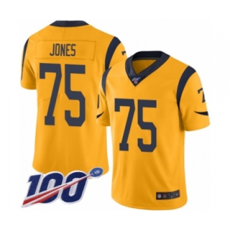 Men's Los Angeles Rams #75 Deacon Jones Limited Gold Rush Vapor Untouchable 100th Season Football Jersey
