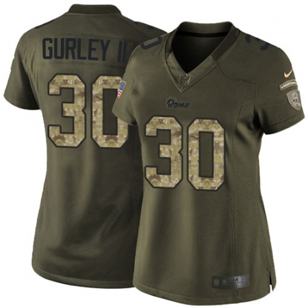 Women's Nike Los Angeles Rams #30 Todd Gurley Elite Green Salute to Service NFL Jersey