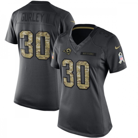 Women's Nike Los Angeles Rams #30 Todd Gurley Limited Black 2016 Salute to Service NFL Jersey