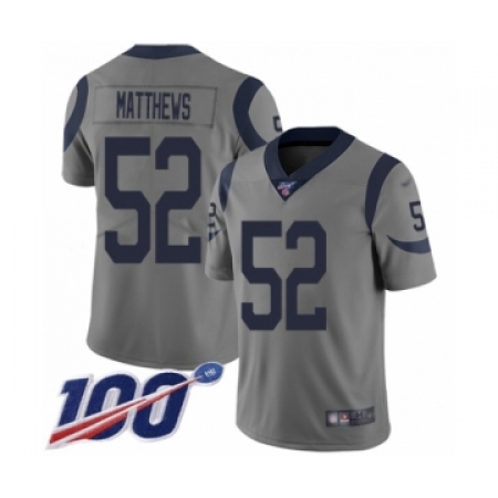 Men's Los Angeles Rams #52 Clay Matthews Limited Gray Inverted Legend 100th Season Football Jersey