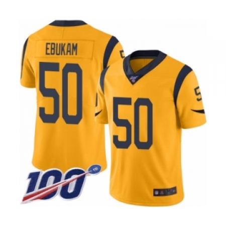Men's Los Angeles Rams #50 Samson Ebukam Limited Gold Rush Vapor Untouchable 100th Season Football Jersey