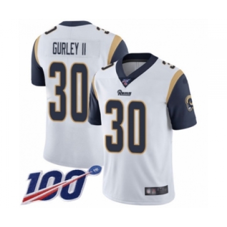 Men's Los Angeles Rams #30 Todd Gurley White Vapor Untouchable Limited Player 100th Season Football Jersey