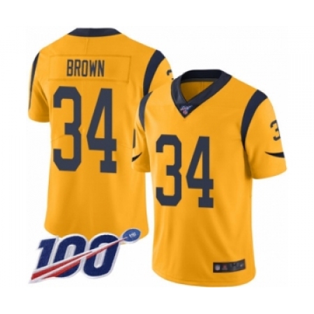Men's Los Angeles Rams #34 Malcolm Brown Limited Gold Rush Vapor Untouchable 100th Season Football Jersey
