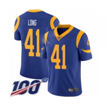 Men's Los Angeles Rams #41 David Long Royal Blue Alternate Vapor Untouchable Limited Player 100th Season Football Jersey