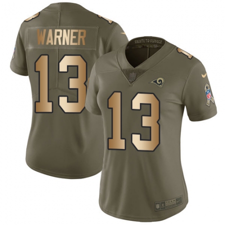 Women's Nike Los Angeles Rams #13 Kurt Warner Limited Olive/Gold 2017 Salute to Service NFL Jersey