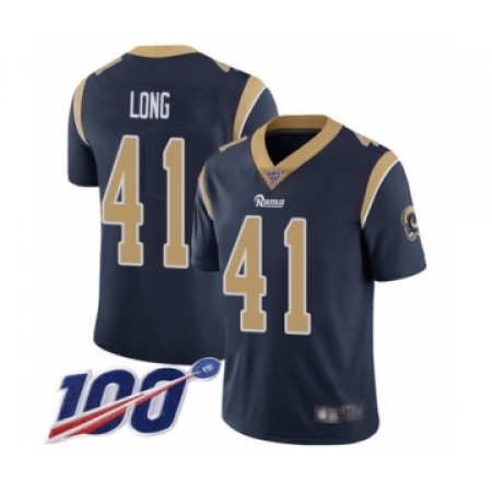 Men's Los Angeles Rams #41 David Long Navy Blue Team Color Vapor Untouchable Limited Player 100th Season Football Jersey