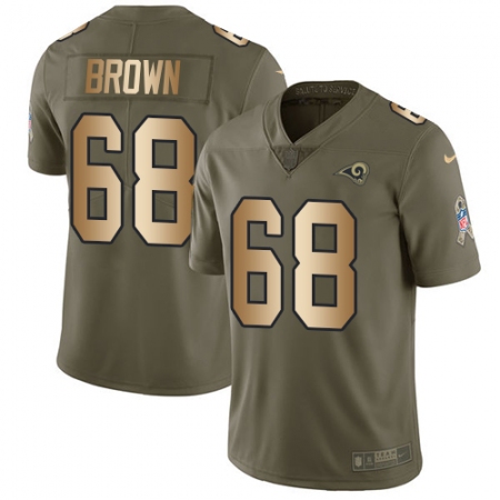 Men's Nike Los Angeles Rams #68 Jamon Brown Limited Olive/Gold 2017 Salute to Service NFL Jersey