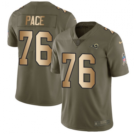 Men's Nike Los Angeles Rams #76 Orlando Pace Limited Olive/Gold 2017 Salute to Service NFL Jersey