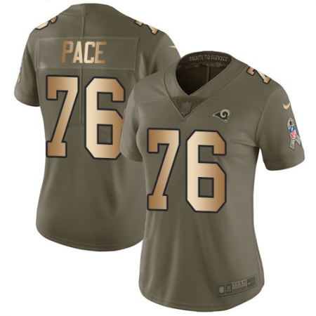Women's Nike Los Angeles Rams #76 Orlando Pace Limited Olive/Gold 2017 Salute to Service NFL Jersey