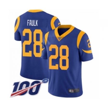 Men's Los Angeles Rams #28 Marshall Faulk Royal Blue Alternate Vapor Untouchable Limited Player 100th Season Football Jersey