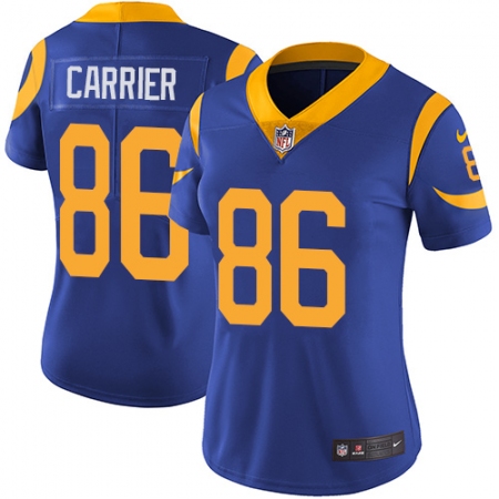 Women's Nike Los Angeles Rams #86 Derek Carrier Royal Blue Alternate Vapor Untouchable Limited Player NFL Jersey