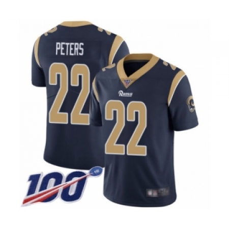 Men's Los Angeles Rams #22 Marcus Peters Navy Blue Team Color Vapor Untouchable Limited Player 100th Season Football Jersey