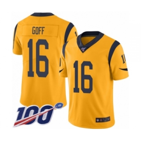 Men's Los Angeles Rams #16 Jared Goff Limited Gold Rush Vapor Untouchable 100th Season Football Jersey