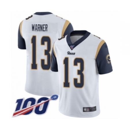 Men's Los Angeles Rams #13 Kurt Warner White Vapor Untouchable Limited Player 100th Season Football Jersey
