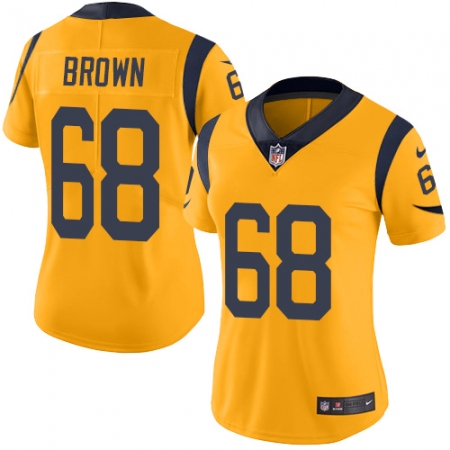 Women's Nike Los Angeles Rams #68 Jamon Brown Limited Gold Rush Vapor Untouchable NFL Jersey