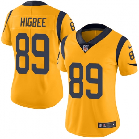 Women's Nike Los Angeles Rams #89 Tyler Higbee Limited Gold Rush Vapor Untouchable NFL Jersey