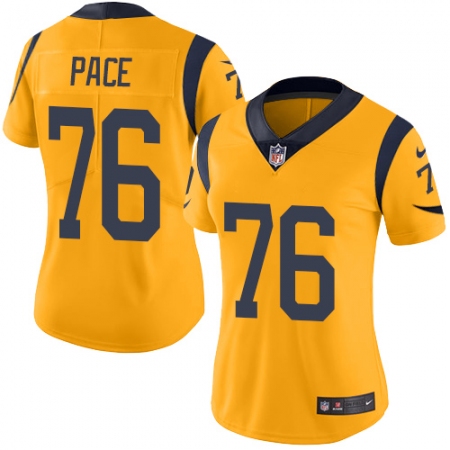 Women's Nike Los Angeles Rams #76 Orlando Pace Limited Gold Rush Vapor Untouchable NFL Jersey