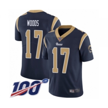 Men's Los Angeles Rams #17 Robert Woods Navy Blue Team Color Vapor Untouchable Limited Player 100th Season Football Jersey