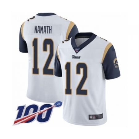 Men's Los Angeles Rams #12 Joe Namath White Vapor Untouchable Limited Player 100th Season Football Jersey