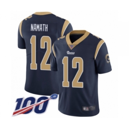 Men's Los Angeles Rams #12 Joe Namath Navy Blue Team Color Vapor Untouchable Limited Player 100th Season Football Jersey