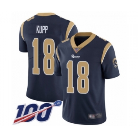 Men's Los Angeles Rams #18 Cooper Kupp Navy Blue Team Color Vapor Untouchable Limited Player 100th Season Football Jersey