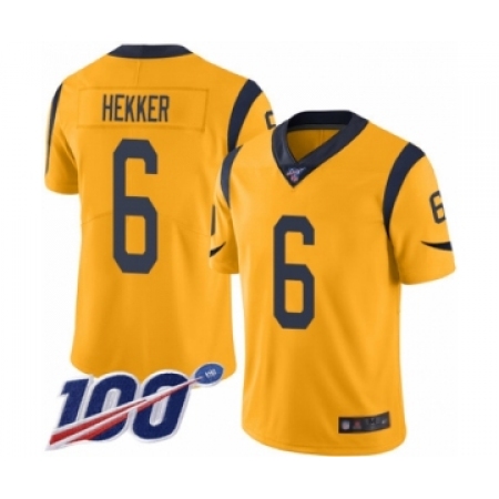 Men's Los Angeles Rams #6 Johnny Hekker Limited Gold Rush Vapor Untouchable 100th Season Football Jersey