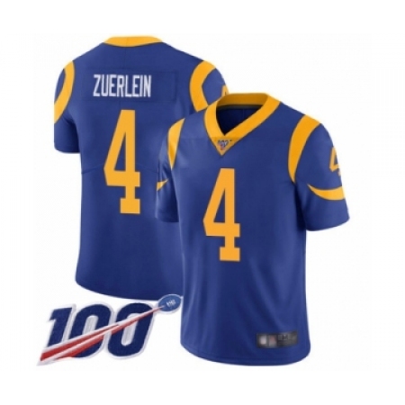 Men's Los Angeles Rams #4 Greg Zuerlein Royal Blue Alternate Vapor Untouchable Limited Player 100th Season Football Jersey