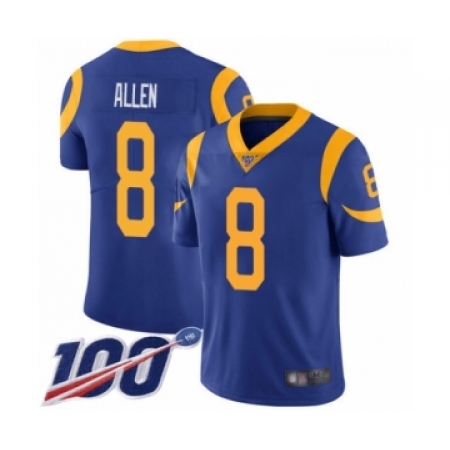 Men's Los Angeles Rams #8 Brandon Allen Royal Blue Alternate Vapor Untouchable Limited Player 100th Season Football Jersey