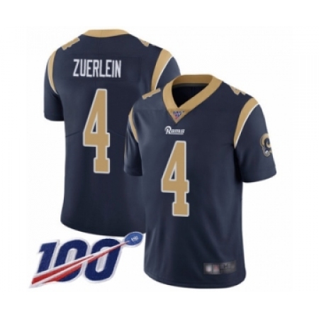 Men's Los Angeles Rams #4 Greg Zuerlein Navy Blue Team Color Vapor Untouchable Limited Player 100th Season Football Jersey