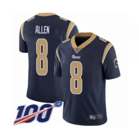 Men's Los Angeles Rams #8 Brandon Allen Navy Blue Team Color Vapor Untouchable Limited Player 100th Season Football Jersey