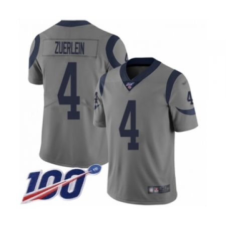 Men's Los Angeles Rams #4 Greg Zuerlein Limited Gray Inverted Legend 100th Season Football Jersey