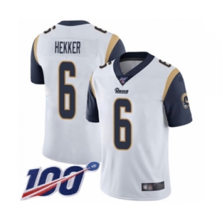 Men's Los Angeles Rams #6 Johnny Hekker White Vapor Untouchable Limited Player 100th Season Football Jersey