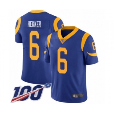 Men's Los Angeles Rams #6 Johnny Hekker Royal Blue Alternate Vapor Untouchable Limited Player 100th Season Football Jersey