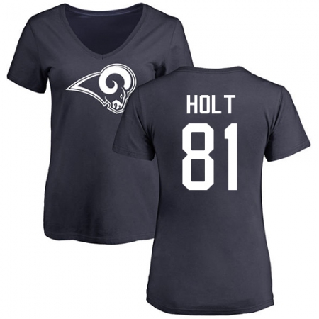 NFL Women's Nike Los Angeles Rams #81 Torry Holt Navy Blue Name & Number Logo Slim Fit T-Shirt