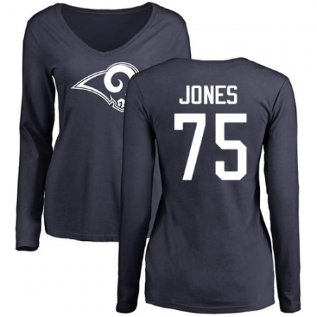 NFL Women's Nike Los Angeles Rams #75 Deacon Jones Navy Blue Name & Number Logo Slim Fit Long Sleeve T-Shirt