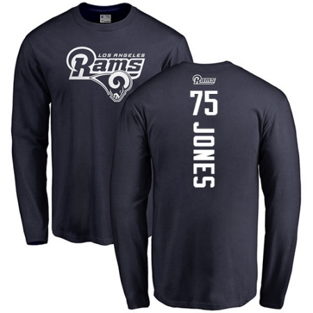 NFL Nike Los Angeles Rams #75 Deacon Jones Navy Blue Backer Long Sleeve T-Shirt