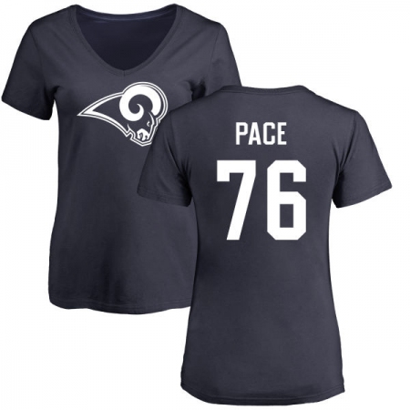 NFL Women's Nike Los Angeles Rams #76 Orlando Pace Navy Blue Name & Number Logo Slim Fit T-Shirt