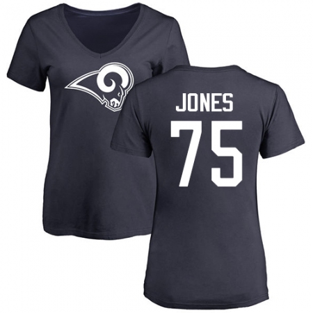 NFL Women's Nike Los Angeles Rams #75 Deacon Jones Navy Blue Name & Number Logo Slim Fit T-Shirt