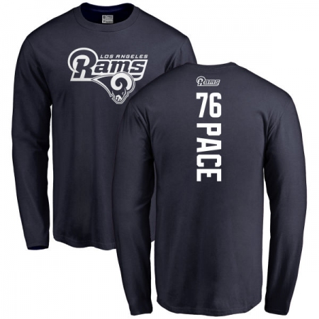 NFL Nike Los Angeles Rams #76 Orlando Pace Navy Blue Backer Long Sleeve T-Shirt