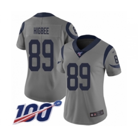 Women's Los Angeles Rams #89 Tyler Higbee Limited Gray Inverted Legend 100th Season Football Jersey