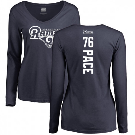 NFL Women's Nike Los Angeles Rams #76 Orlando Pace Navy Blue Backer Slim Fit Long Sleeve T-Shirt